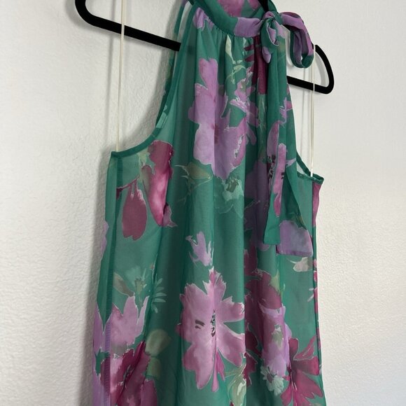 Sweet Pea Womens XL Teal/ Purple Floral Sleeveless Tie Scarf Mockneck Blouse - Picture 6 of 8